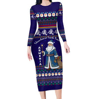 Armenia Christmas Long Sleeve Bodycon Dress with Santa Claus Shnorhavor Surb Tsnund and Gift Bag Pattern - Wonder Print Shop