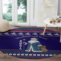 Armenia Christmas Round Carpet with Santa Claus Shnorhavor Surb Tsnund and Gift Bag Pattern - Wonder Print Shop