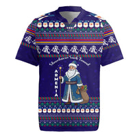 Armenia Christmas Rugby Jersey with Santa Claus Shnorhavor Surb Tsnund and Gift Bag Pattern - Wonder Print Shop