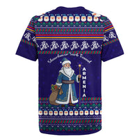Armenia Christmas Rugby Jersey with Santa Claus Shnorhavor Surb Tsnund and Gift Bag Pattern - Wonder Print Shop