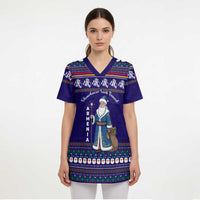 Armenia Christmas Scrub Top with Santa Claus Shnorhavor Surb Tsnund and Gift Bag Pattern - Wonder Print Shop