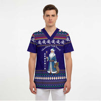 Armenia Christmas Scrub Top with Santa Claus Shnorhavor Surb Tsnund and Gift Bag Pattern - Wonder Print Shop