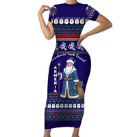 Armenia Christmas Short Sleeve Bodycon Dress with Santa Claus Shnorhavor Surb Tsnund and Gift Bag Pattern - Wonder Print Shop