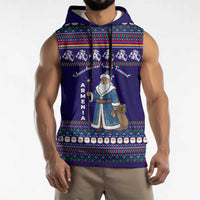 Armenia Christmas Sleeveless Hoodie with Santa Claus Shnorhavor Surb Tsnund and Gift Bag Pattern - Wonder Print Shop