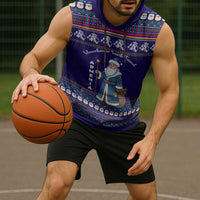 Armenia Christmas Sleeveless Hoodie with Santa Claus Shnorhavor Surb Tsnund and Gift Bag Pattern - Wonder Print Shop