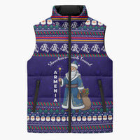 Armenia Christmas Sleeveless Puffer Jacket with Santa Claus Shnorhavor Surb Tsnund and Gift Bag Pattern - Wonder Print Shop