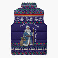 Armenia Christmas Sleeveless Puffer Jacket with Santa Claus Shnorhavor Surb Tsnund and Gift Bag Pattern - Wonder Print Shop