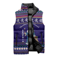 Armenia Christmas Sleeveless Puffer Jacket with Santa Claus Shnorhavor Surb Tsnund and Gift Bag Pattern - Wonder Print Shop