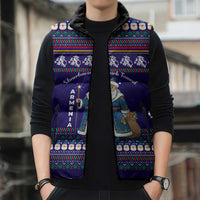 Armenia Christmas Sleeveless Puffer Jacket with Santa Claus Shnorhavor Surb Tsnund and Gift Bag Pattern - Wonder Print Shop
