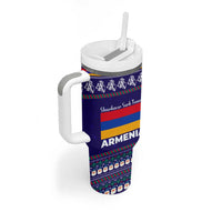 Armenia Christmas Tumbler With Handle with Santa Claus Shnorhavor Surb Tsnund and Gift Bag Pattern - Wonder Print Shop