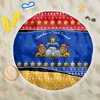 Armenia Christmas Beach Blanket with Shnorhavor Surb Tsnund Lions Flag Colors and Coat of Arms - Wonder Print Shop