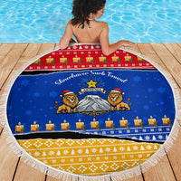 Armenia Christmas Beach Blanket with Shnorhavor Surb Tsnund Lions Flag Colors and Coat of Arms - Wonder Print Shop