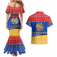 Armenia Christmas Couples Matching Mermaid Dress and Hawaiian Shirt with Shnorhavor Surb Tsnund Lions Flag Colors and Coat of Arms - Wonder Print Shop