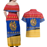 Armenia Christmas Couples Matching Off Shoulder Maxi Dress and Hawaiian Shirt with Shnorhavor Surb Tsnund Lions Flag Colors and Coat of Arms - Wonder Print Shop