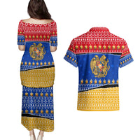 Armenia Christmas Couples Matching Puletasi and Hawaiian Shirt with Shnorhavor Surb Tsnund Lions Flag Colors and Coat of Arms - Wonder Print Shop
