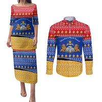 Armenia Christmas Couples Matching Puletasi and Long Sleeve Button Shirt with Shnorhavor Surb Tsnund Lions Flag Colors and Coat of Arms - Wonder Print Shop