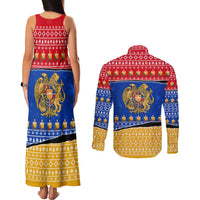 Armenia Christmas Couples Matching Tank Maxi Dress and Long Sleeve Button Shirt with Shnorhavor Surb Tsnund Lions Flag Colors and Coat of Arms - Wonder Print Shop