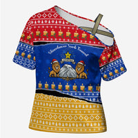 Armenia Christmas Cross Shoulder Shirt with Shnorhavor Surb Tsnund Lions Flag Colors and Coat of Arms - Wonder Print Shop