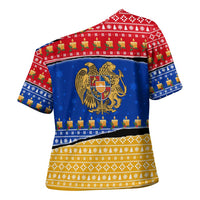 Armenia Christmas Cross Shoulder Shirt with Shnorhavor Surb Tsnund Lions Flag Colors and Coat of Arms - Wonder Print Shop