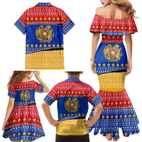 Armenia Christmas Family Matching Mermaid Dress and Hawaiian Shirt with Shnorhavor Surb Tsnund Lions Flag Colors and Coat of Arms - Wonder Print Shop