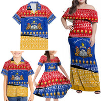 Armenia Christmas Family Matching Off Shoulder Maxi Dress and Hawaiian Shirt with Shnorhavor Surb Tsnund Lions Flag Colors and Coat of Arms - Wonder Print Shop