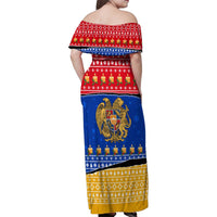 Armenia Christmas Family Matching Off Shoulder Maxi Dress and Hawaiian Shirt with Shnorhavor Surb Tsnund Lions Flag Colors and Coat of Arms - Wonder Print Shop