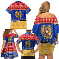 Armenia Christmas Family Matching Off Shoulder Short Dress and Hawaiian Shirt with Shnorhavor Surb Tsnund Lions Flag Colors and Coat of Arms - Wonder Print Shop