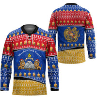 Armenia Christmas Hockey Jersey with Shnorhavor Surb Tsnund Lions Flag Colors and Coat of Arms - Wonder Print Shop