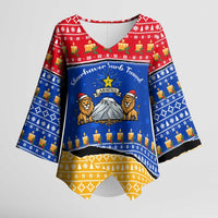 Armenia Christmas Kimono Sleeve Blouse with Shnorhavor Surb Tsnund Lions Flag Colors and Coat of Arms - Wonder Print Shop