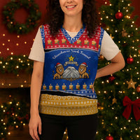 Armenia Christmas Knitted V-Neck Vest with Shnorhavor Surb Tsnund Lions Flag Colors and Coat of Arms - Wonder Print Shop