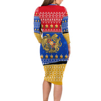 Armenia Christmas Long Sleeve Bodycon Dress with Shnorhavor Surb Tsnund Lions Flag Colors and Coat of Arms - Wonder Print Shop