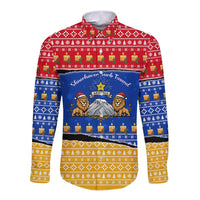 Armenia Christmas Long Sleeve Button Shirt with Shnorhavor Surb Tsnund Lions Flag Colors and Coat of Arms - Wonder Print Shop