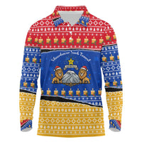 Armenia Christmas Long Sleeve Polo Shirt with Shnorhavor Surb Tsnund Lions Flag Colors and Coat of Arms - Wonder Print Shop
