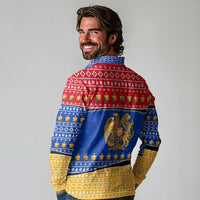 Armenia Christmas Long Sleeve Polo Shirt with Shnorhavor Surb Tsnund Lions Flag Colors and Coat of Arms - Wonder Print Shop