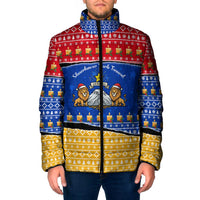 Armenia Christmas Padded Jacket with Shnorhavor Surb Tsnund Lions Flag Colors and Coat of Arms - Wonder Print Shop