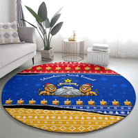 Armenia Christmas Round Carpet with Shnorhavor Surb Tsnund Lions Flag Colors and Coat of Arms - Wonder Print Shop
