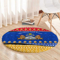 Armenia Christmas Round Carpet with Shnorhavor Surb Tsnund Lions Flag Colors and Coat of Arms - Wonder Print Shop