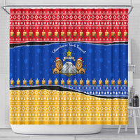 Armenia Christmas Shower Curtain with Shnorhavor Surb Tsnund Lions Flag Colors and Coat of Arms - Wonder Print Shop