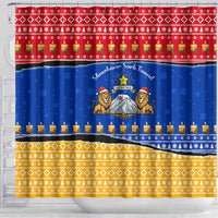 Armenia Christmas Shower Curtain with Shnorhavor Surb Tsnund Lions Flag Colors and Coat of Arms - Wonder Print Shop