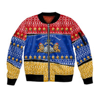 Armenia Christmas Sleeve Zip Bomber Jacket with Shnorhavor Surb Tsnund Lions Flag Colors and Coat of Arms - Wonder Print Shop
