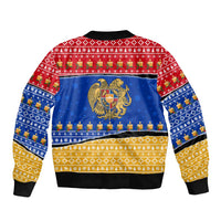 Armenia Christmas Sleeve Zip Bomber Jacket with Shnorhavor Surb Tsnund Lions Flag Colors and Coat of Arms - Wonder Print Shop