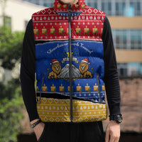 Armenia Christmas Sleeveless Puffer Jacket with Shnorhavor Surb Tsnund Lions Flag Colors and Coat of Arms - Wonder Print Shop