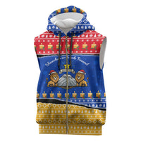 Armenia Christmas Sleeveless Zip Hoodie with Shnorhavor Surb Tsnund Lions Flag Colors and Coat of Arms - Wonder Print Shop