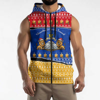 Armenia Christmas Sleeveless Zip Hoodie with Shnorhavor Surb Tsnund Lions Flag Colors and Coat of Arms - Wonder Print Shop