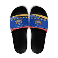 Armenia Christmas Slide Sandals with Shnorhavor Surb Tsnund Lions Flag Colors and Coat of Arms - Wonder Print Shop