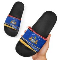 Armenia Christmas Slide Sandals with Shnorhavor Surb Tsnund Lions Flag Colors and Coat of Arms - Wonder Print Shop