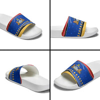 Armenia Christmas Slide Sandals with Shnorhavor Surb Tsnund Lions Flag Colors and Coat of Arms - Wonder Print Shop
