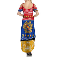 Armenia Christmas Summer Maxi Dress with Shnorhavor Surb Tsnund Lions Flag Colors and Coat of Arms - Wonder Print Shop
