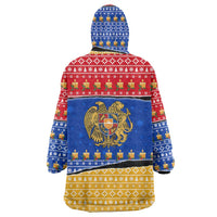 Armenia Christmas Wearable Blanket Hoodie with Shnorhavor Surb Tsnund Lions Flag Colors and Coat of Arms - Wonder Print Shop
