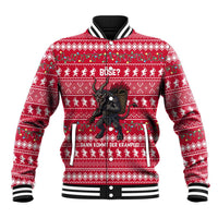 Austria Christmas Baseball Jacket with German Text Red Pattern and Festive Lights - Wonder Print Shop